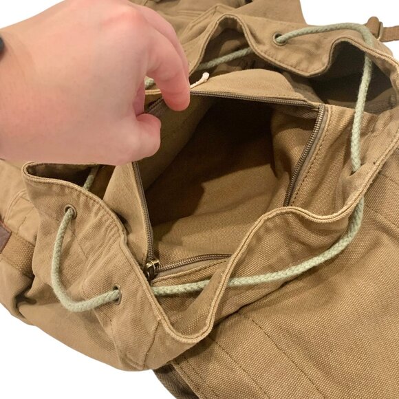 Classic Rucksack Canvas Large Backpack- Tan Unisex - Canvas Bag w/ Leather Trim - Picture 12 of 15
